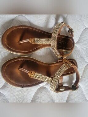 ALDO Tan Jeweled T-Strap SandalsAldo Brisky Sandals Size Eur 38 Us 7.5 Womens Le